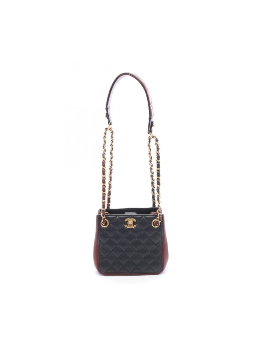 Chanel Shoulder Bag Quilted Small Bucket Black Red Brown Lambskin Chain